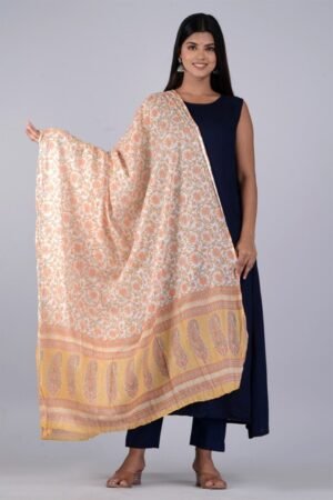Peach and white floral printed Dupatta