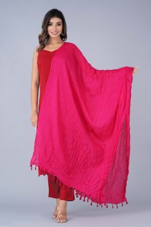 Pink Cotton Dupatta with Tasselled Border