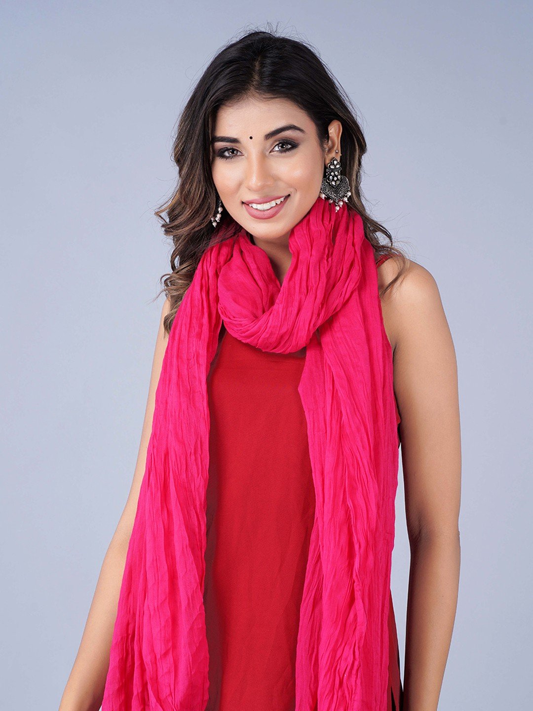Pink Cotton Dupatta with Tasselled Border