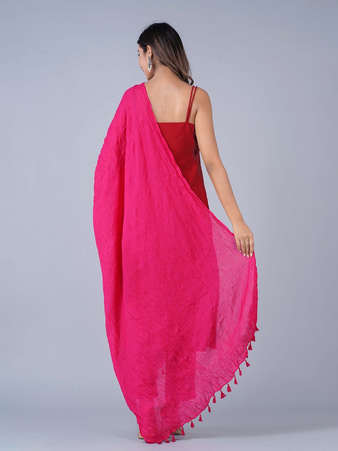 Pink Cotton Dupatta with Tasselled Border