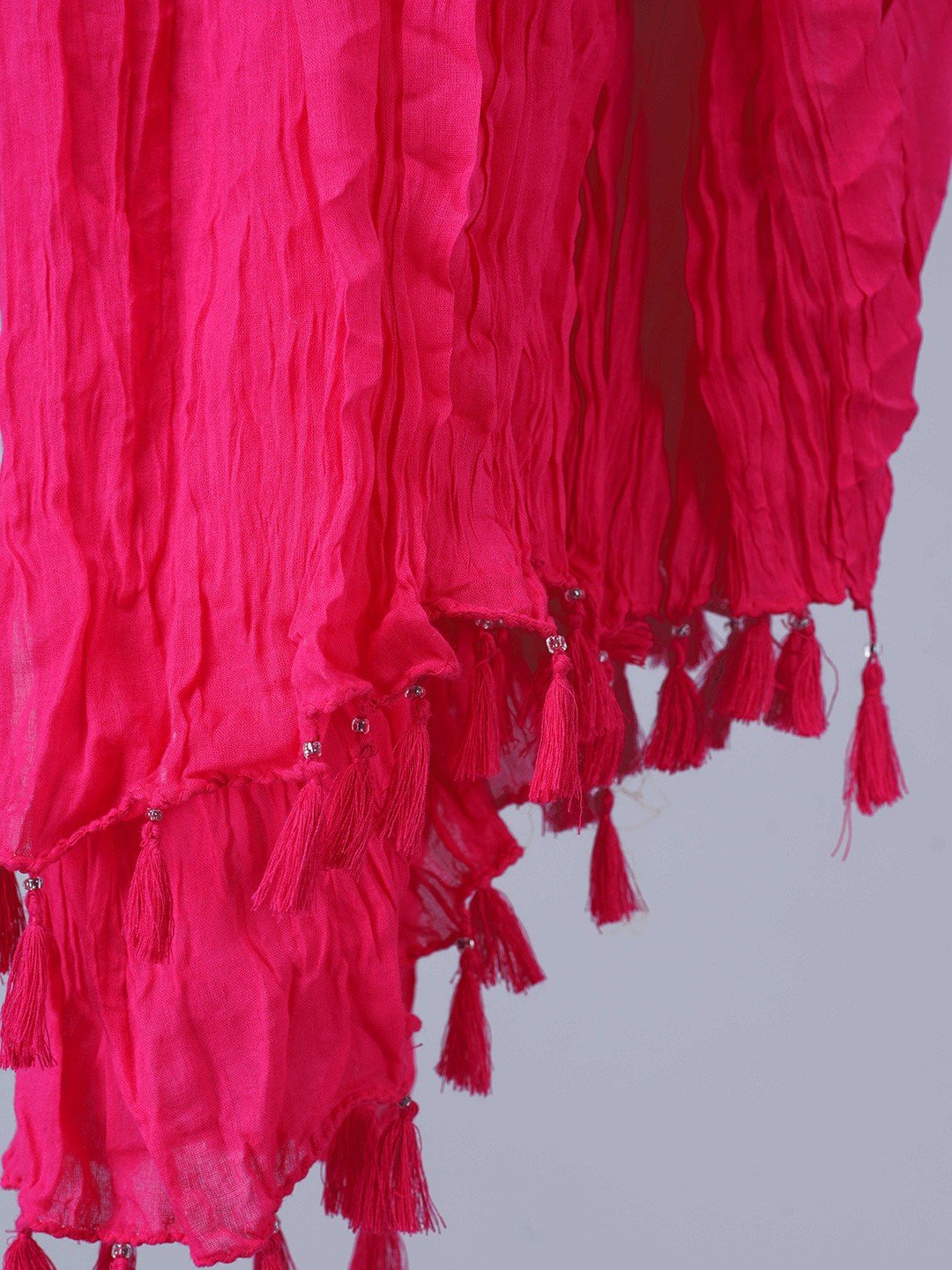 Pink Cotton Dupatta with Tasselled Border